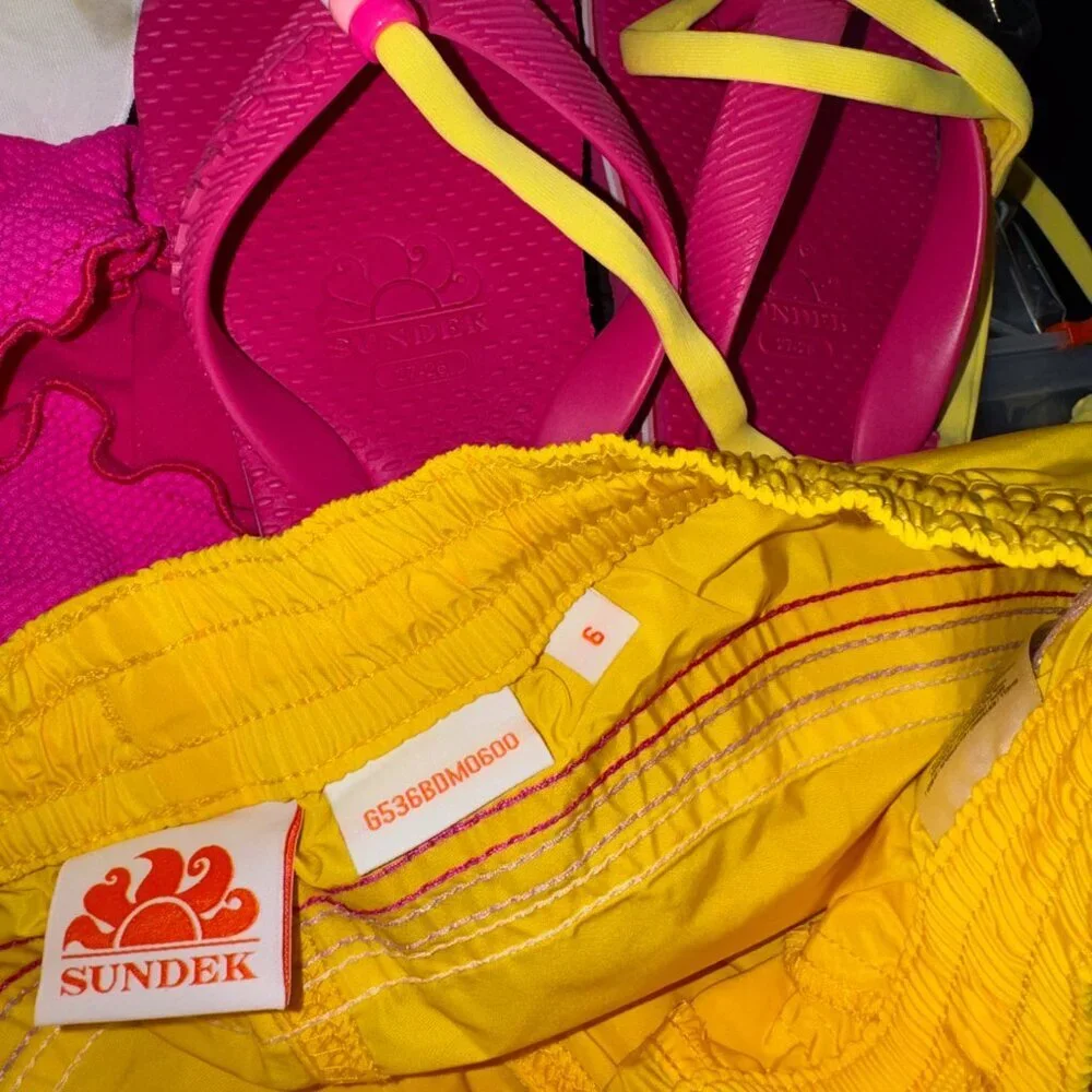 Sundek Girl Bikini Set with matching swim shorts and flip flops NWOT